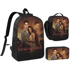 Outdoor Twilight Print Mini Daypack Fashion Sports Twilight merch Bag Set with Insulated Lunch Container & Pencil Pouch 3pcs Twilight saga Carry Bags for  Back to School Holiday Gift