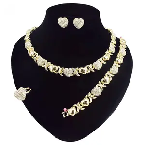 Giffor 4PCS XOXO Jewelry Sets For Women Casual Necklace Rings Bracelet Earrings Set Wedding Party Jewellery Birthday Gifts Mom