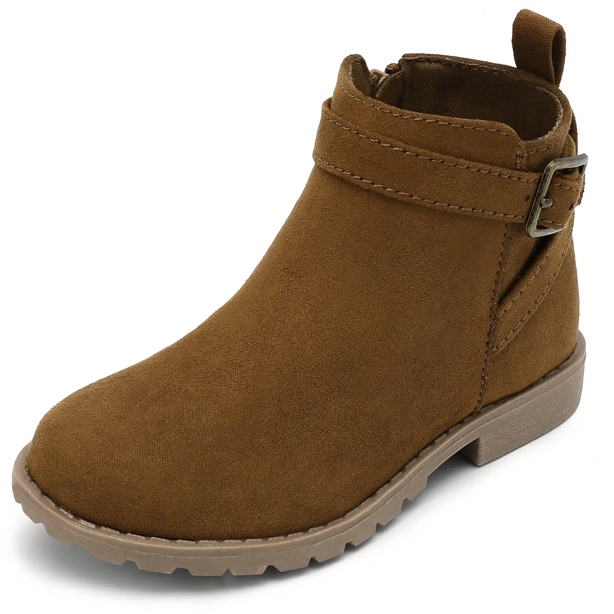 SHOESLOCKER Girls' Ankle Footwear - Suede Leather, Cowgirl Embroidered, Side Zipper, Low Heels, Round/Blush Square Toe, Stretch, Winter Kids' Shoes (Black/White Options)