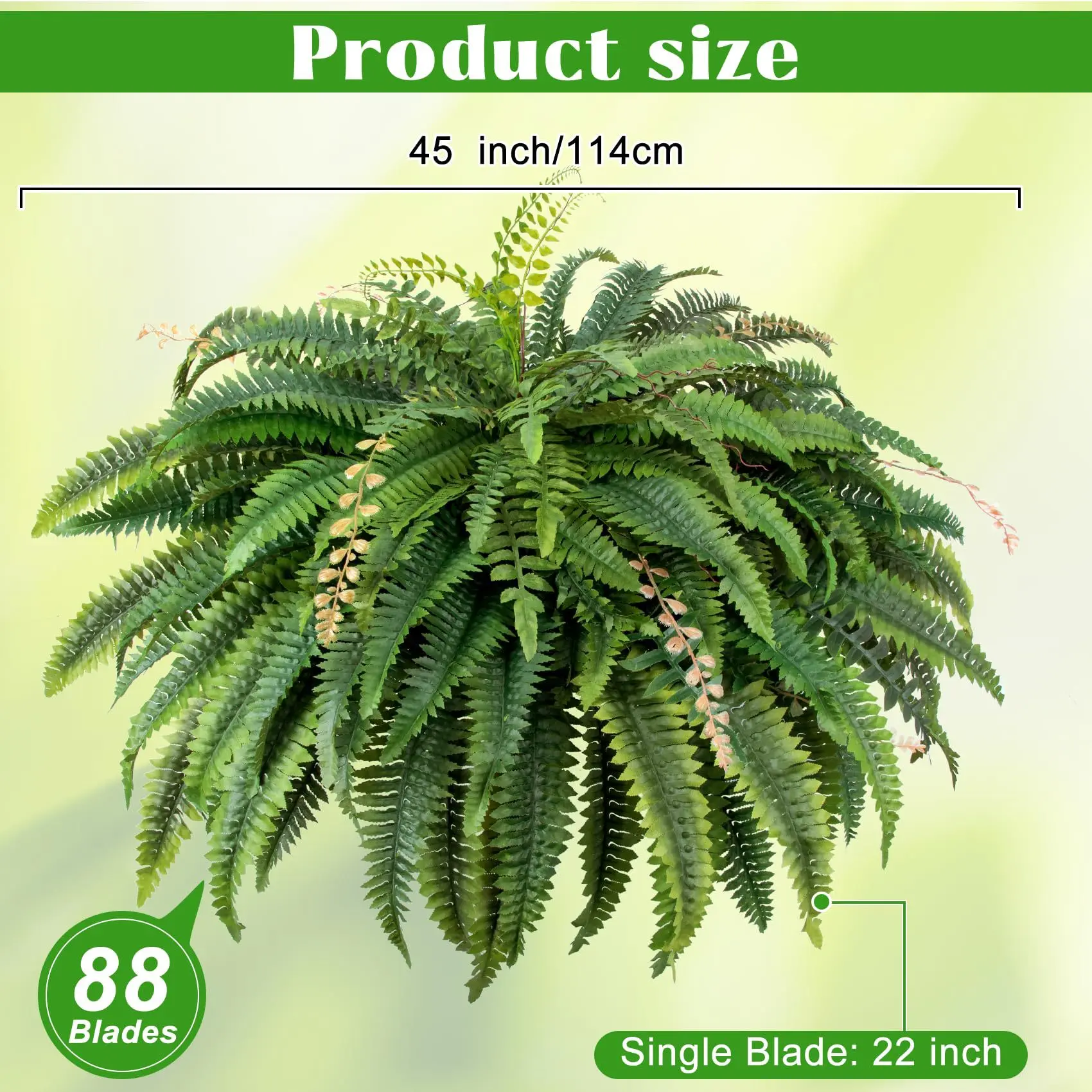 2-Pack 24-Inch Fake Hanging Boston Ferns - Photorealism Natural Look Faux Fern Artificial Flowers, Decorative Synthetic Floral Decor for Indoor Home, Office, Fake Hanging Plants, Plants
