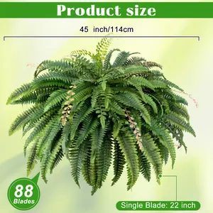 2-pack,Large 24-inch Artificial flowers Boston Fern Plant for Indoor/Outdoor Hanging Home Office Garden Decor