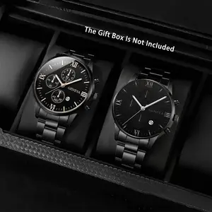 2-Piece Set Alloy Band Quartz Watch, Simple Fashion Accurate Timing, Perfect Gift for Friends Family Christmas Birthday