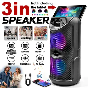 Dual speaker wireless speaker, Bluetooth portable speaker, PA sound system speaker, supports quick guitar connection, ambient lighting, TWS, FM, USB port, audio line input, long battery life, Bluetooth 5.0, built-in equalizer, party speaker for holidays,