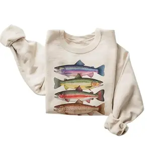 Abstract Colorful Trout In A Row Sweatshirt - River Fish Trout Species - Fly Fishing Gift - Boho Unisex Cotton Menswear