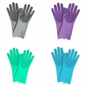 Silicone Household Cleaning Gloves, 1 Pair Multifunctional Dishwashing Gloves, Reusable Cleaning Gloves for Kitchen, Pet Care & Car Detailing