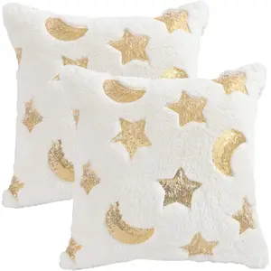 White Moon  Sequins Pillow Covers  Cushion Covers 18x18 inch Sequins DecorationThrow Pillow Cases (Pack of 2)