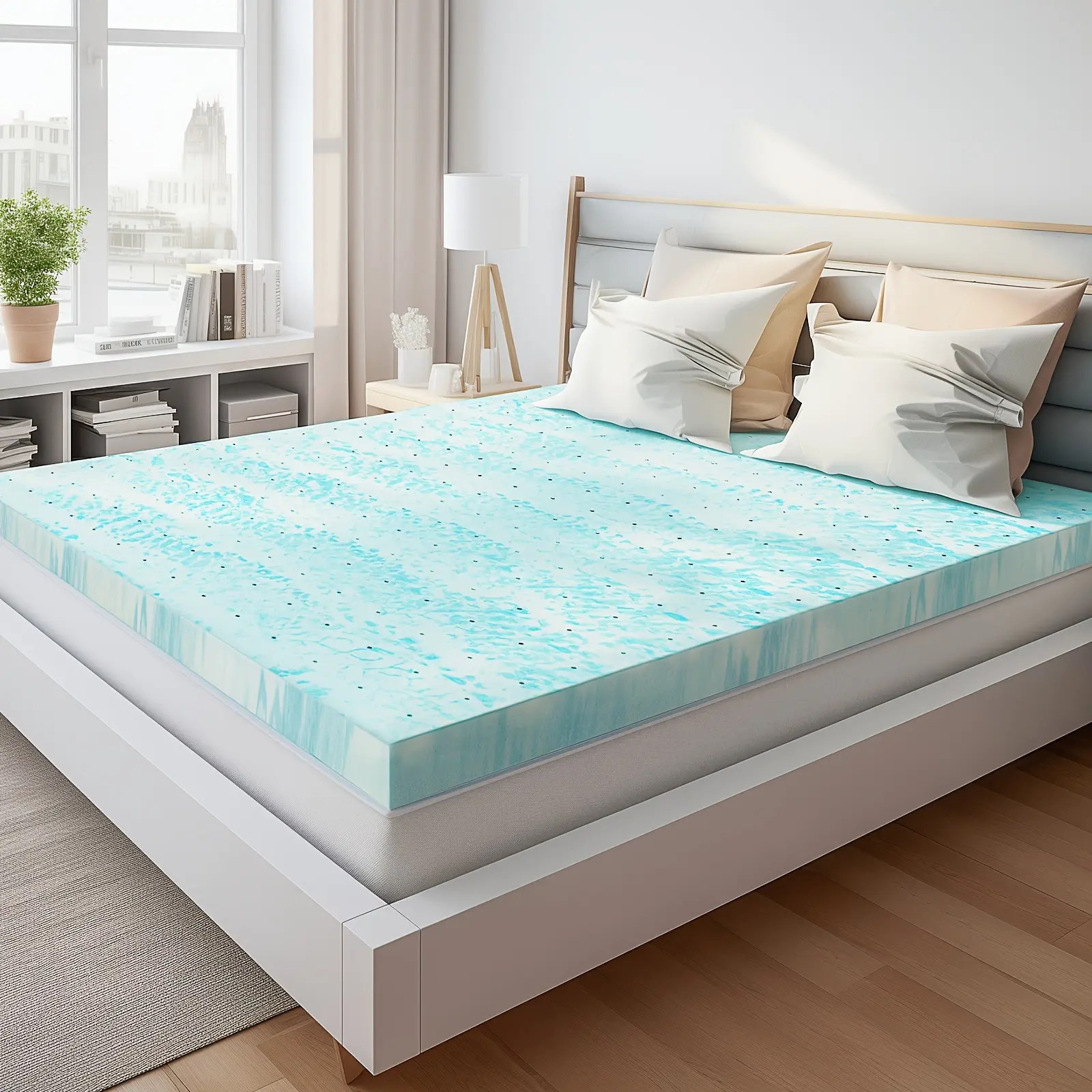 Cooling Gel Infused Memory Foam Mattress Topper - Soft Breathable Bed Pad for Sleeper Sofa, RV, Camper - CertiPUR-US Certified, Blue, Rv Bedding Solution, Stylish Bedding Accessory, Soft Touch Material