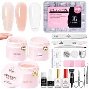 Beetles Hard Gel Kit HEMA-FREE, 3 Colors Sculpted Gel Kit&Nail Tips& Nail Brushes,for Extension Sculpting Building UV Nails,Nude Builder Gels for Salon Pros