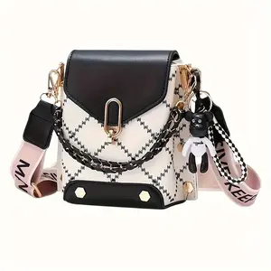 Elegant Mini Plaid Crossbody Bag for Women - Chic Flap Closure with Chain Detail & Adjustable Wide Strap, Lightweight Faux Leather, Small Crossbody Bag