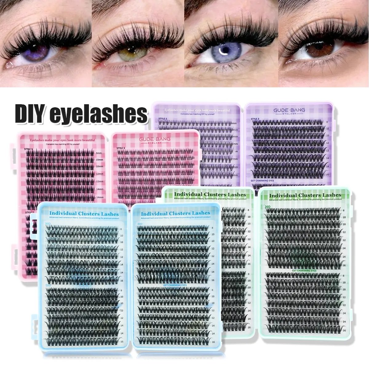 2320PCS eyelash bundles, Eyelash Falsies, Fluffy Curl Cluster Lashes with 8-16mm D-CUr easy DIY individual false eyelashes, False eyelashes extensions, Fluffy Eyelash Clusters, including adhesives, sealants, application tools, false eyelash extension kit