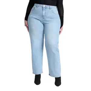 ELOQUII Women's Plus Size Embroidered Naomi Straight Leg Jean
