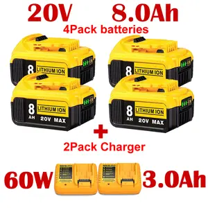 Household bag-4Pack DCB200 20vportable battery dewalt replacementbattery +2Charger High power lithiumbattery fast charging Combo kit . nolonger has to worry about running outof electricity