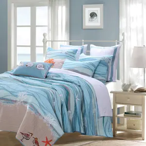 Greenland Home Fashions Maui Bonus Quilt Set with Tropical Embroidery, Oversized Cotton, Decorative Pillows Included