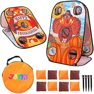 Thanksgiving Portable Collapsible 5 Holes Toss Game Board with 8 Bean Bags for Outdoor Indoor Yard Games, Backyard Party and Thanksgiving Theme Party Favor Supplies
