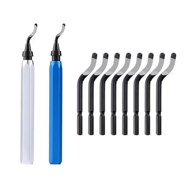Kitchen Utensils 2-Pack Deburring Tool Set with 10 HSS Blades - Heavy-Duty Burr Removal Reamer for Metal, Resin, PVC, 3D Printed Edges - Silver & Blue