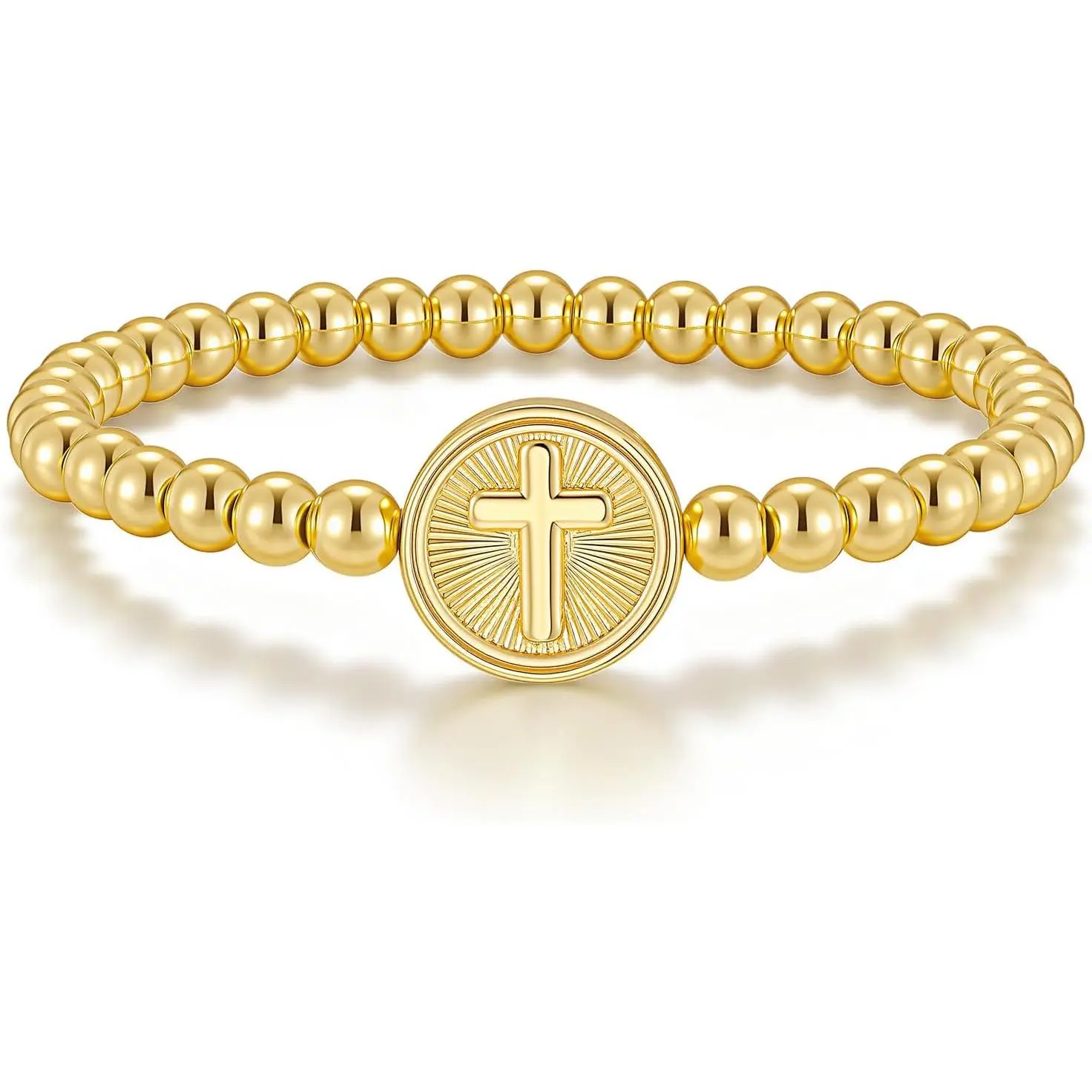 Gold Virgin Mary Beaded Bracelet - 14K Gold Plated Stretch Cross Bracelets,Elastic Golden Religious Prayer Virgen de Guadalupe Beads Jewelry,Christian Confirmation First Communion Gifts for Women | Elastic Religious Virgen de Guadalupe Beads  necklace