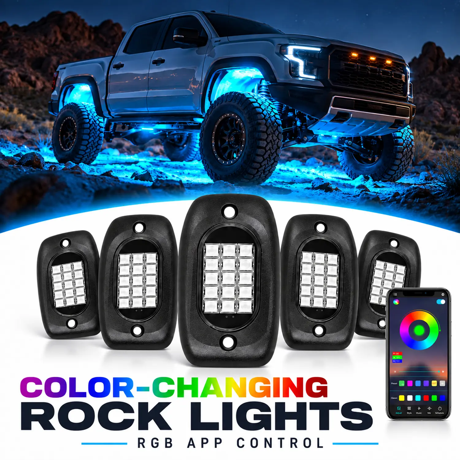 Unionlux 4/8/10/12 Pods RGB Rock Lights for Truck, Multicolor LED Underglow Light Kit, APP & Remote Control, Music Sync, IP68 Waterproof Exterior Vehicle Lights for SUV ATV UTV