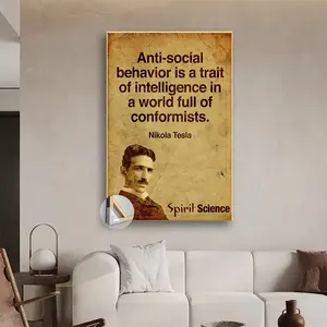 1pc Wooden Framed Nikola Tesla Inspirational Quote Retro poster for Home, Office, Bathroom, and Bar Decor - Versatile Design for Nature-Inspired Beauty