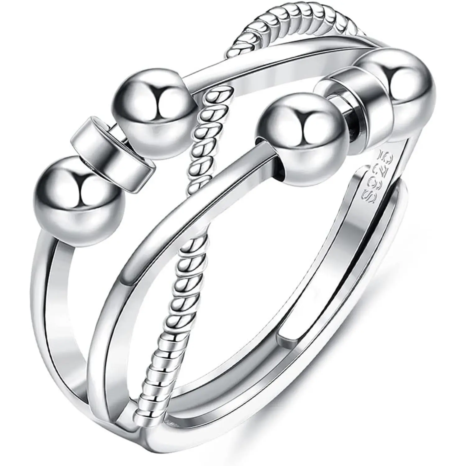 Sanfenly 925 Sterling Silver Anxiety Ring for Women Men Peace Rings for Anxiety Stress Relief Wedding Promise Ring Adjustable Thumb Rings, Unisex, Fashion Promise Ring, Adjustable Band