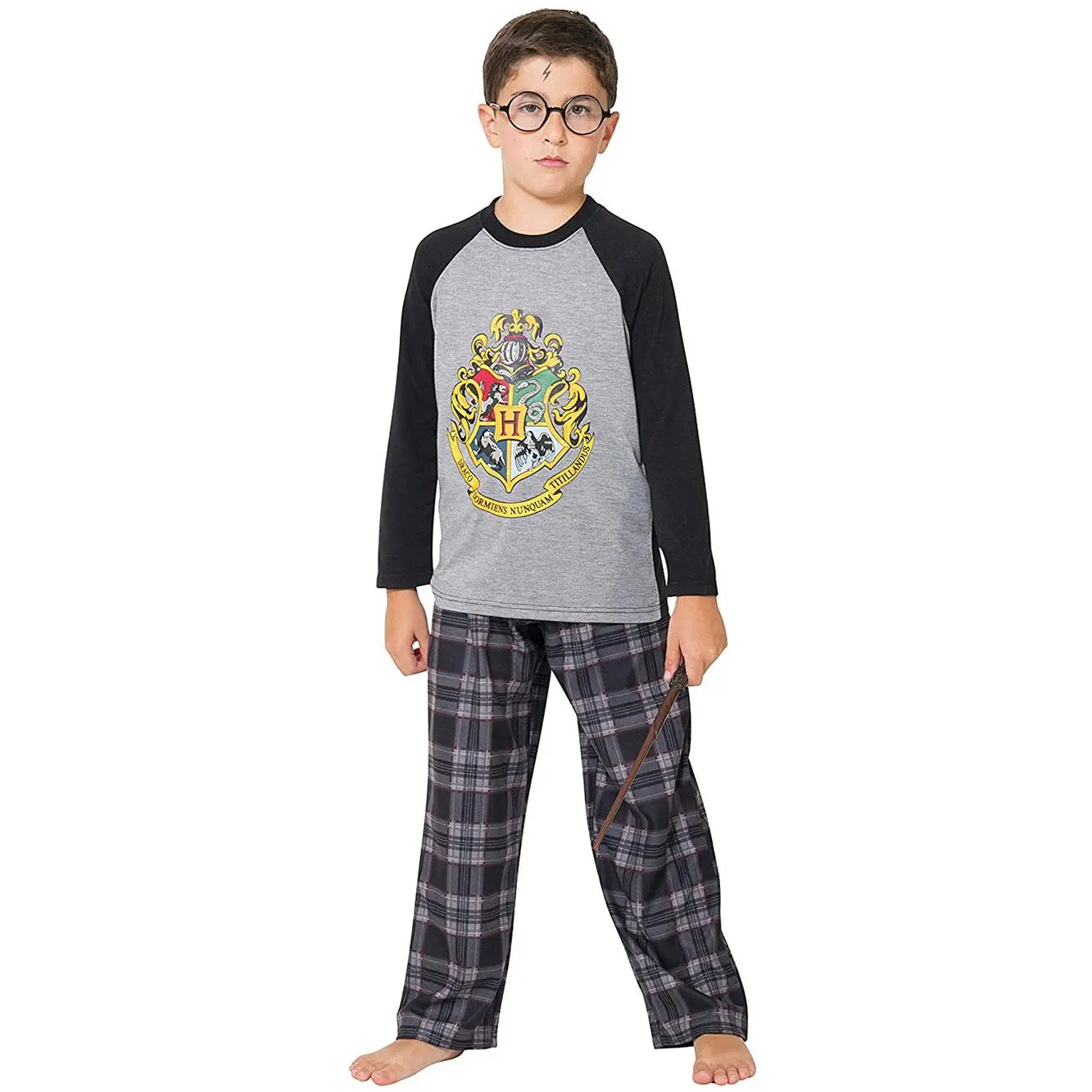 Intimo Big Boys Harry Potter Hogwarts School Crest Raglan Pajama Set