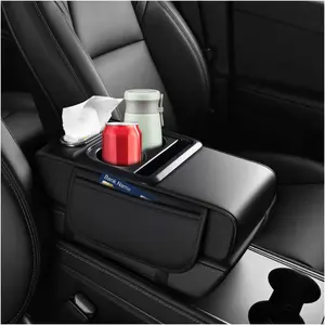 Car Center Console Armrest Pillow, Waterproof Car Armrest Cover Cushion with Cup and Phone Holder, Memory Foam Arm Rest Box Protector for Most Vehicles, Car Accessories (Gray)