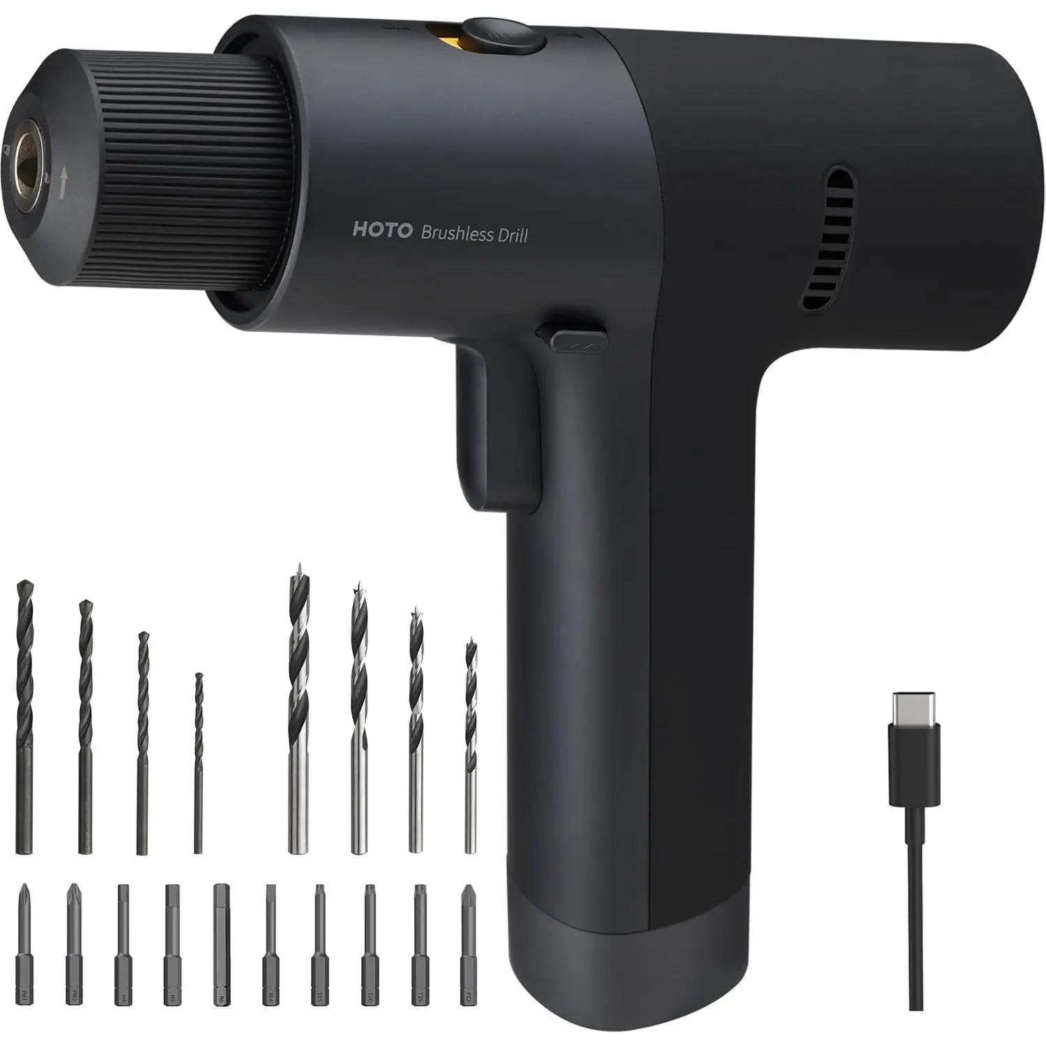 Cordless Brushless Drill 12V, LED Display Screen, 30 Precision Gears, 2 Working Modes, 2000mAh , 266 In-lbs (30N.m) Torque, 3/8 Inch Keyless Chuck, 1400RPM, 10 x Bits, 8 x Drill Bits, Torx Bit