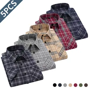 Men’s 5-pack summer stand-collar short-sleeve shirts, plaid shirts, suitable for everyday wear, can be paired with suit pants or a suit jacket, ideal for parties, weddings, and honeymoons, great as gifts for sons, husbands, or fathers, summer clothing