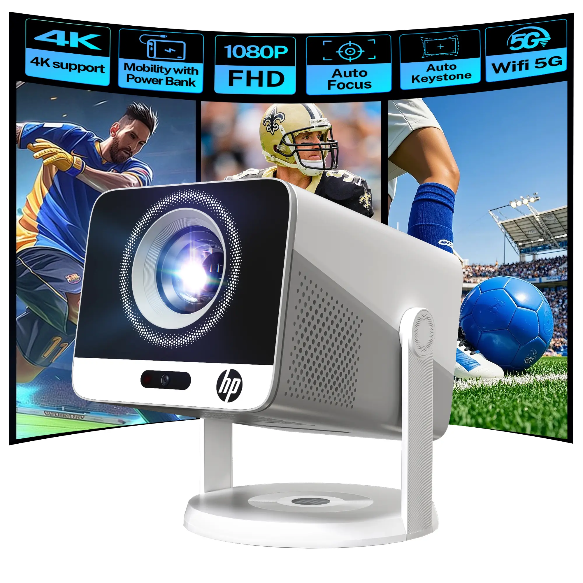 HP MC425 Native 1080P Portable Projector Auto Focus 90° Rotatable WiFi Bluetooth 100" Display HP MC425 Native 1080P Portable Projector Auto Focus 90° Rotatable WiFi Bluetooth 100" Display