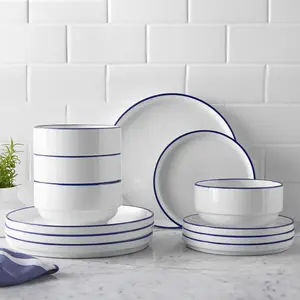 Mainstays 12-Piece Blue Rim Stoneware Dinnerware Set