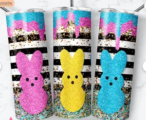 Peeps Easter Tumbler with Lid and Straw - 20oz Skinny Stainless Steel Cup for Portable Hydration, BPA Free