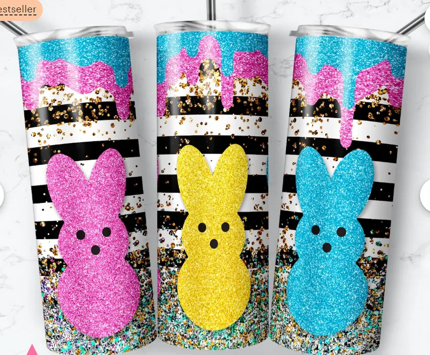 Peeps Easter Tumbler with Lid and Straw - 20oz Skinny Stainless Steel Cup for Portable Hydration, BPA Free