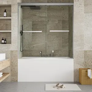 Garvee 60 Inch × 59 Inch Shower Doors Glass Sliding – Frame Sliding Glass Shower Door for Bathtub Use, 6Mm Tempered Glass, Modern Shower Enclosure for Small Bathroom Upgrade