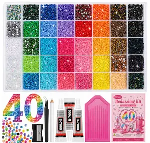 50000PCS 40 Colors Jelly Rhinestones for Crafts, 3mm Multicolor Resin Flatback Gems with 3PCS B7000 Jewelry Glue, Bedazzling Kit for Tumblers, Nail Art, Makeup, Diamond Painting, DIY Decorations