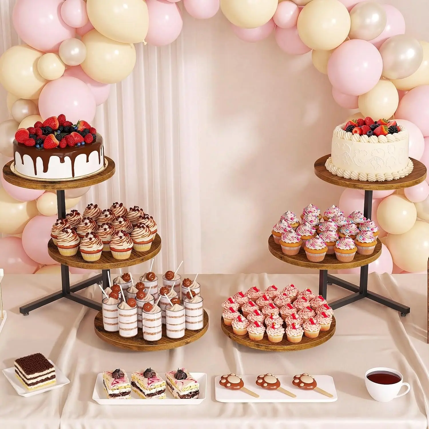 3 Tier Cupcake Stand for 50 Cupcakes, Wooden Cup Cake Tiered Tray Stands, Wood Desert Tier Stands for Dessert Table Display Set for Party Afternoon Tea Baby Shower Wedding Birthday (2 Pack)