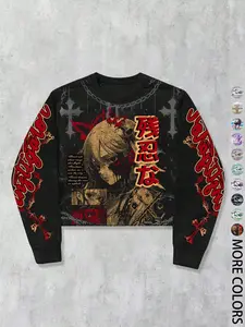 Unisex Streetwear Angel Print Design Sweatshirt, Loose-fitting Casual Long Sleeve Crewneck for Fall & Winter Fashion