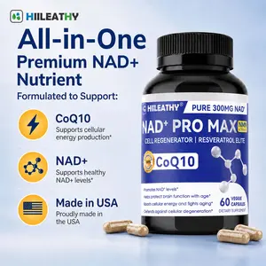 HIILEATHY NAD+ Pro Max 300mg | NAD+, CoQ10, Resveratrol & Black Pepper | Dietary Supplement Daily Wellness Tablets Edible