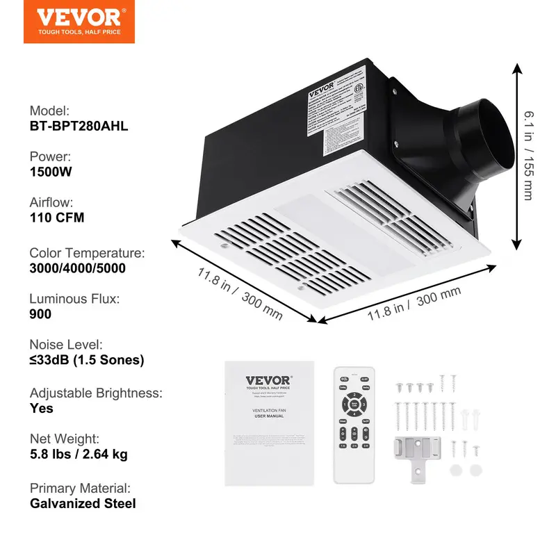 110 CFM - 1600W Heating with 1 Color Lamp