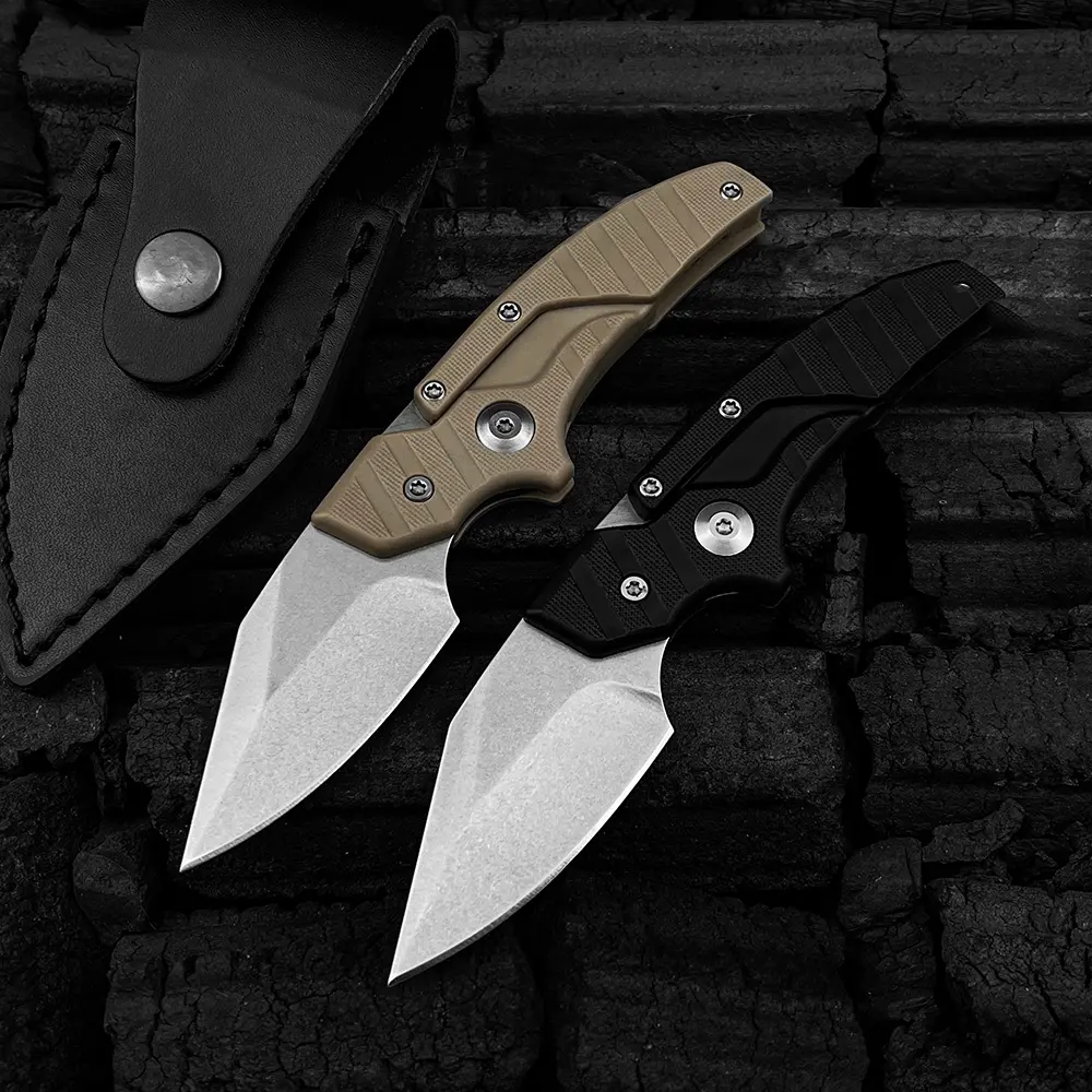 TG Fixed Blade Knife with D2 Stainless Steel Blade, Grivory Handles, Leather Sheath, Outdoor Survival Gear for Camping, Hiking, EDC Use
