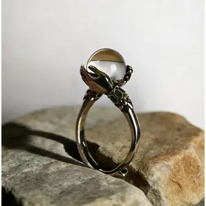 Jewelry - 925 Sterling Silver Hand-Embracing Crystal Ring, Vintage Guardian Open Band (Fits 6-10)| Protective Pagan Jewelry| Witchy Valentine's Gift for Her