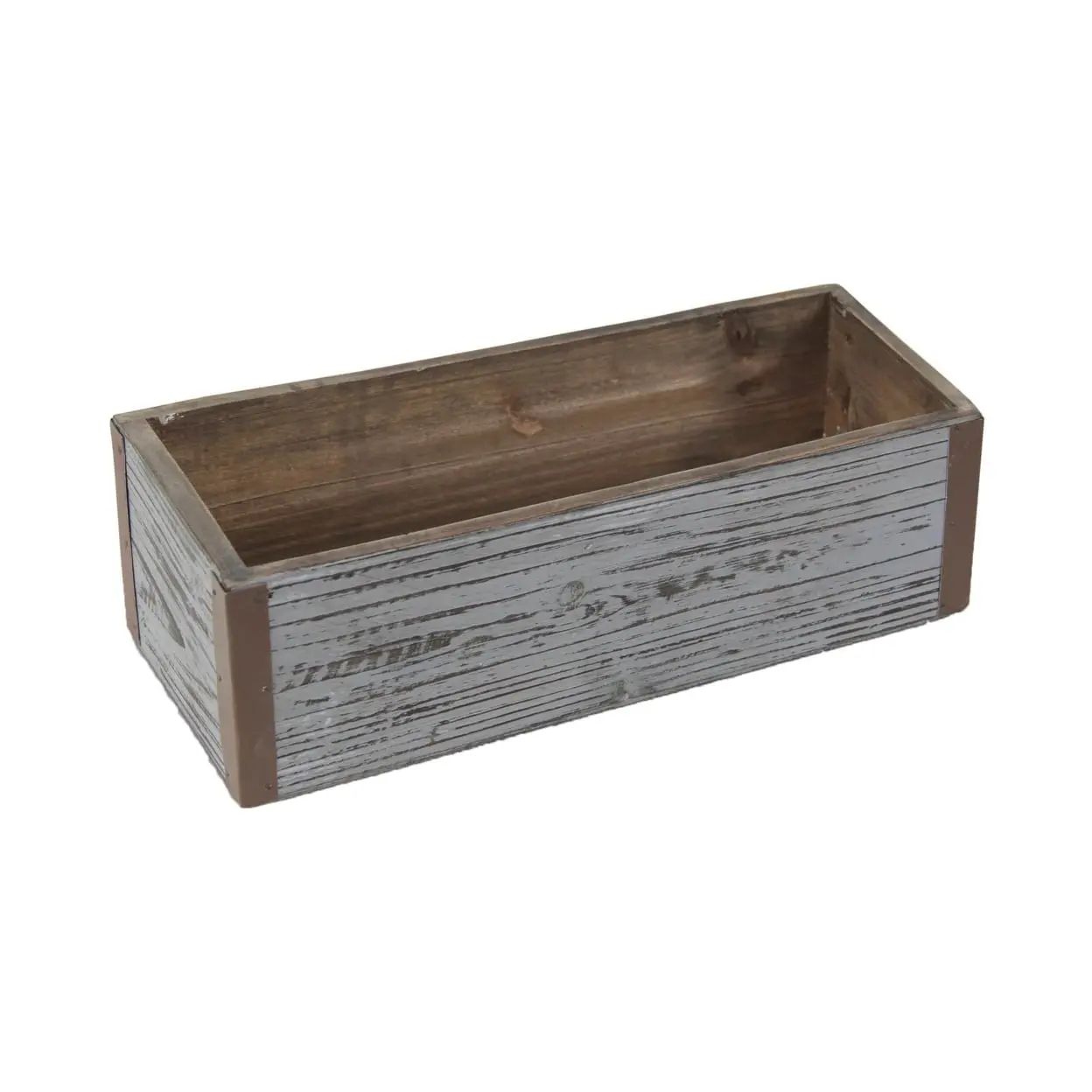 Cheungs 4911-12GW Gray Wash Wooden Rectangular Planter with Metal Corner Accents