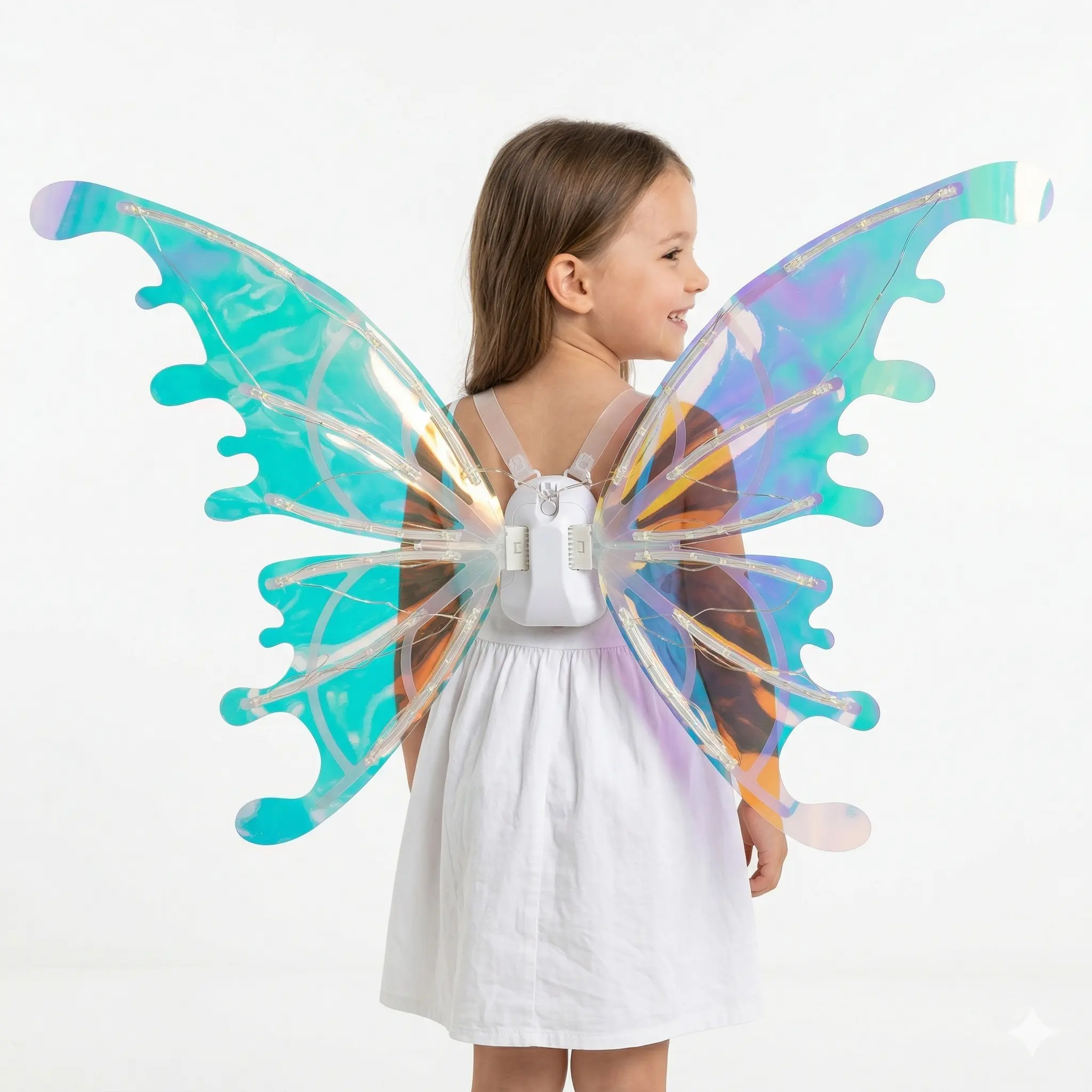 Girls' LED Electric Fairy Cosplay Wings - Light Up, Fluttering Glow, Music + Light Show, Soft Strap Fit, Adjustable Strap, Durable & Safe, Unique Film Design, Festive Party Halloween Ornaments for 4-12 Ages