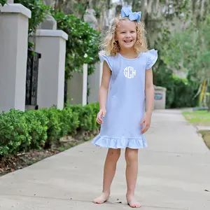 Milly Stripe Ruffle Dress Light Blue - Soft Knit Outfit for Girls
