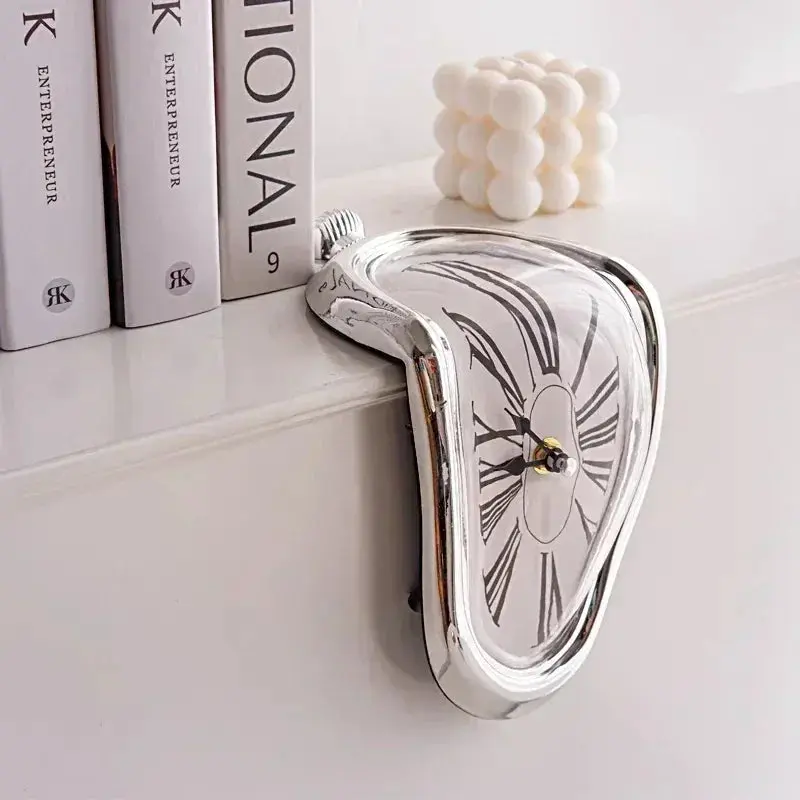 Surreal Melting Wall Clock with Bent Face & Melting Effect, Wall Mount Home Decor Accent for Living Room Decorations, Readable Time Bedroom Desk Display