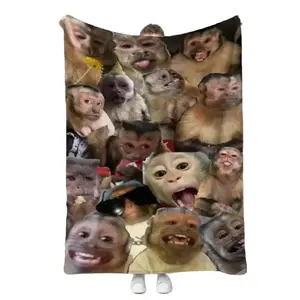 Funny Monkey Face Collage Flannel Blanket Extra Large Soft Throw For Couch Bed Sofa Lightweight Breathable All Season Cozy Skin-friendly Modern Style Home Decor Ideal Gift For Pranksters Christmas Birthday Mothers Day Gift Halloween Christmas Gift