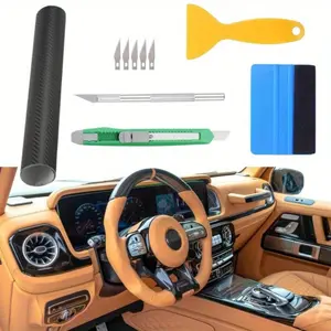 6D Black Carbon Fiber Vinyl Wrap Including Tool Kits, High Glossy Black Car Vinyl Film Roll, Air Release Technology Auto Accessories Wrap Car Moto DIY Interior Exterior 1ft X 10ft