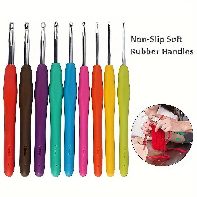 10-Piece Ergonomic Handle Colorful Soft Grip Amigurumi Crochet Hook Set, Aluminum Hooks for Beginners, Bright Colors Craft Fun