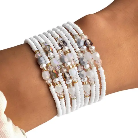 Boho Style Beaded Bracelet, Fashion Colorful Artificial Crystal Decorated Bracelet for Women & Girls, Casual Trendy Accessories for Party and Daily Life, Stackable Bracelet, Pretty Bracelet, Beautiful Bracelets