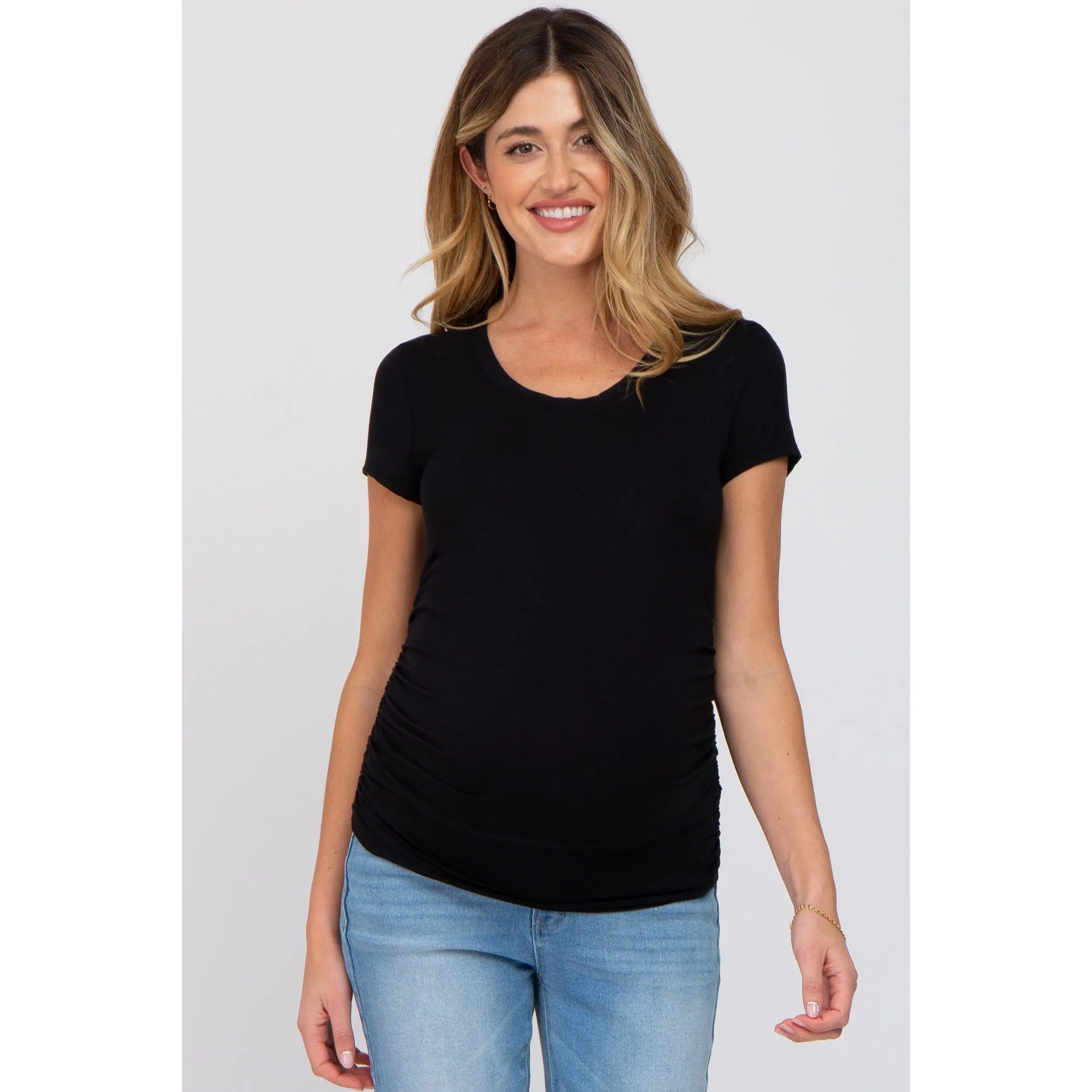 Black Basic Short Sleeve Maternity Fitted Top