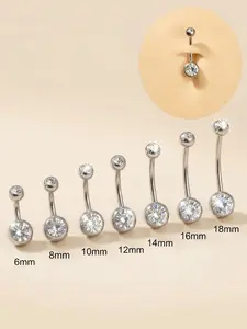 Cubic Zirconia Navel Ring, 14g Stainless Steel Classic Belly Button Piercing Jewelry, Daily Wear, Women's Elegant Gift, Sizes 6-18mm