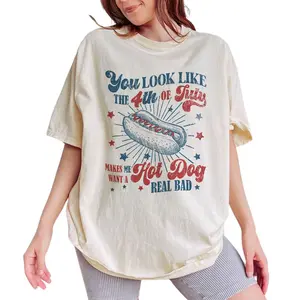 You Look Like The 4th Of July Shirt, Makes Me Want A Hot Dog Real Bad Shirt, Funny 4th Of July Tee, Patriotic USA Tshirt, Independence Day USA Shirt, Hot Dog Lover Shirt, Women Tops, Comfy Fabric Oversized Graphic Tee, Cotton Fabric Relaxed Fit Chic Style